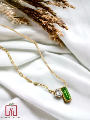 18K Gold Plated Antitarnish Green Zircon Necklace