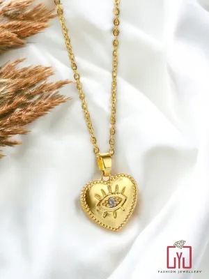 18K Gold Plated Antitarnish Heart Shaped Evil Eye Necklace