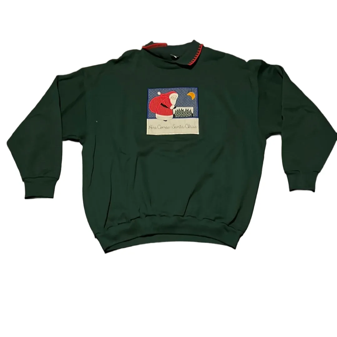 80's Here Comes Santa Claus Crewneck - XLarge - 24” x 27”