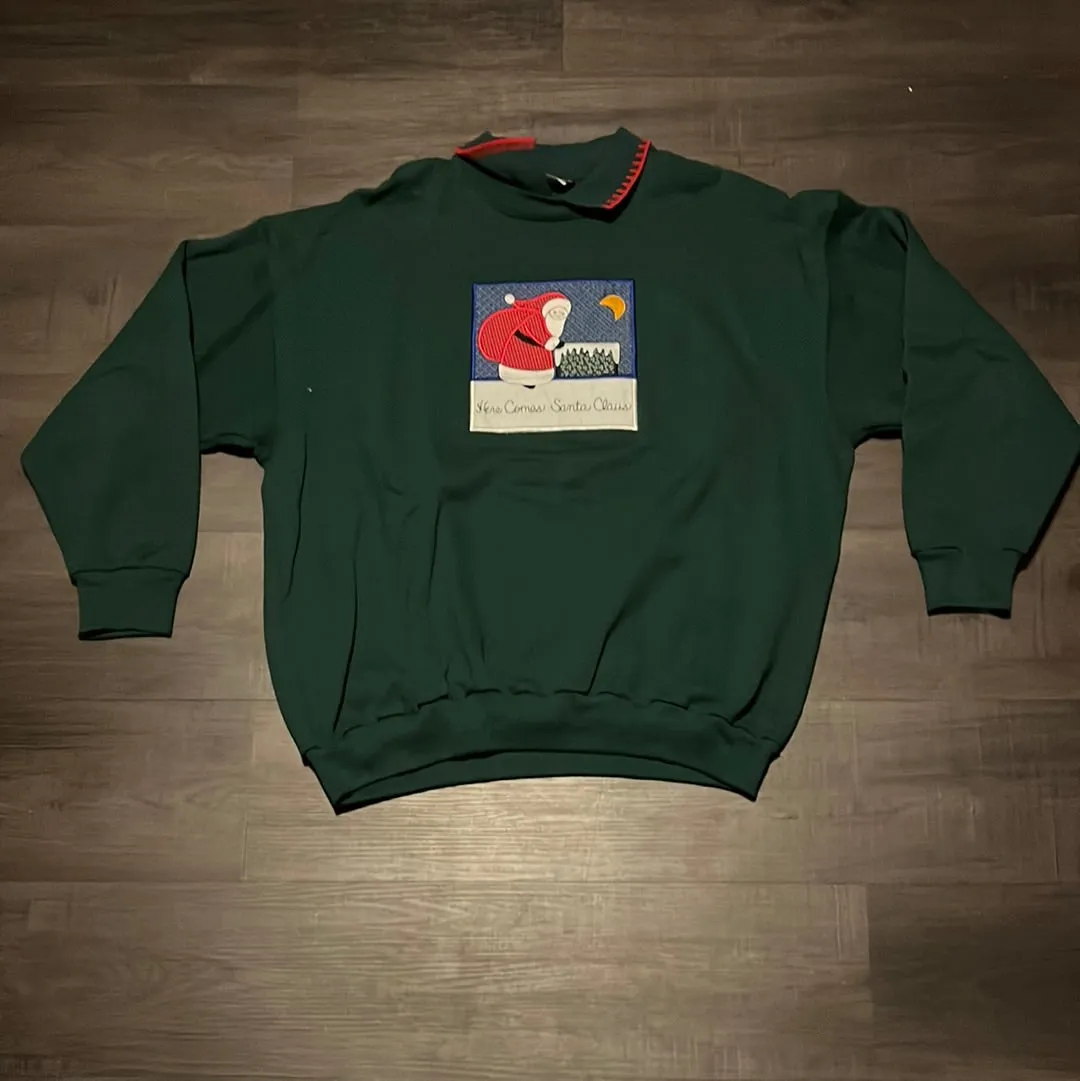 80's Here Comes Santa Claus Crewneck - XLarge - 24” x 27”