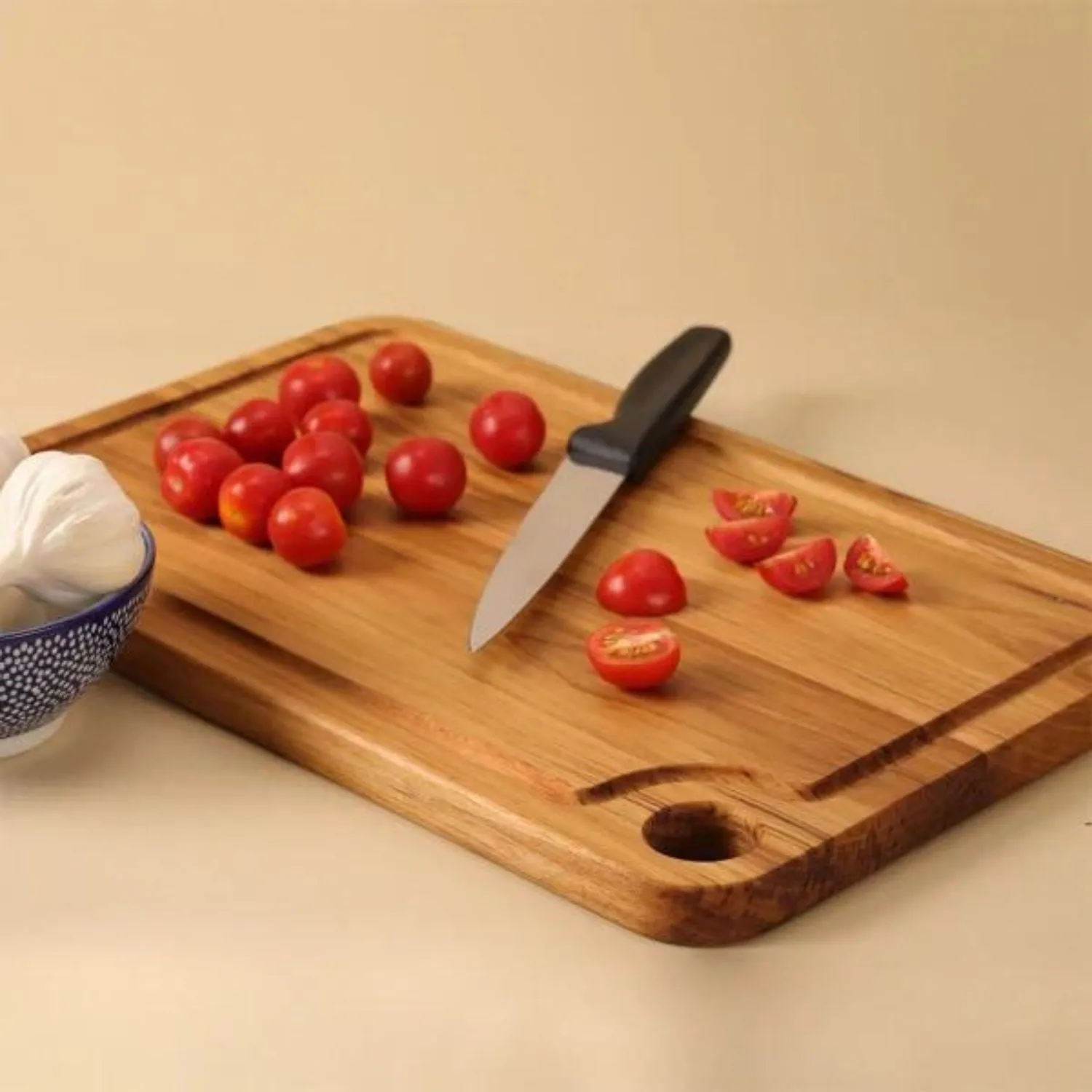 Chopping Board | Premium Teak Wood |  16" | With Juice Groove| Hangable & Durable