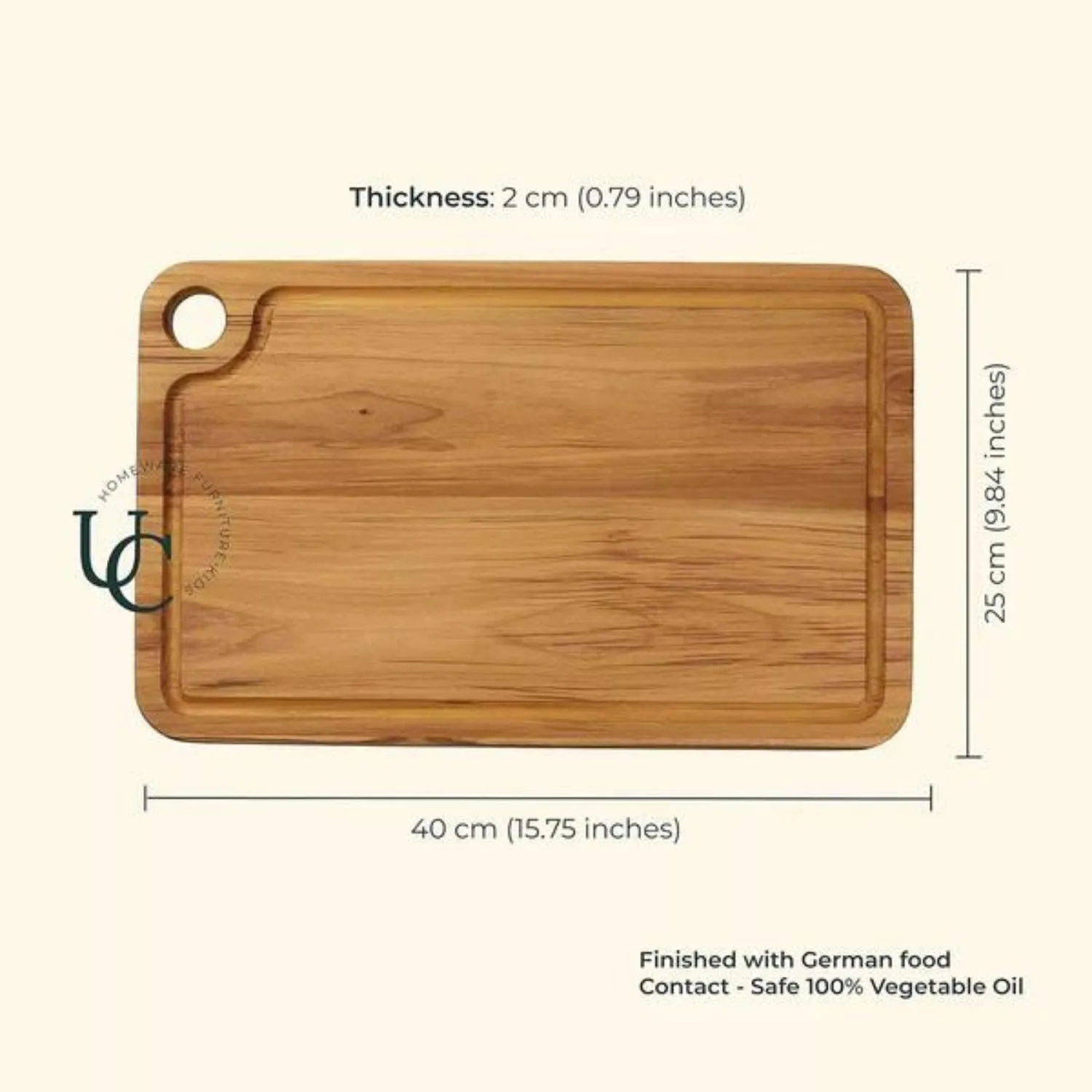 Chopping Board | Premium Teak Wood |  16" | With Juice Groove| Hangable & Durable