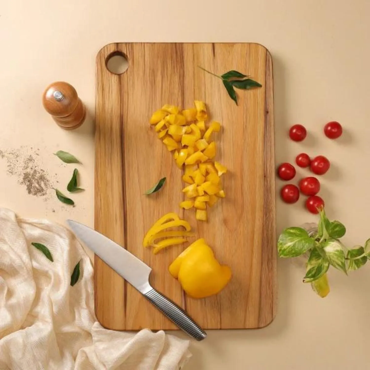 Chopping Board | Premium Teak Wood |  16" | With Juice Groove| Hangable & Durable
