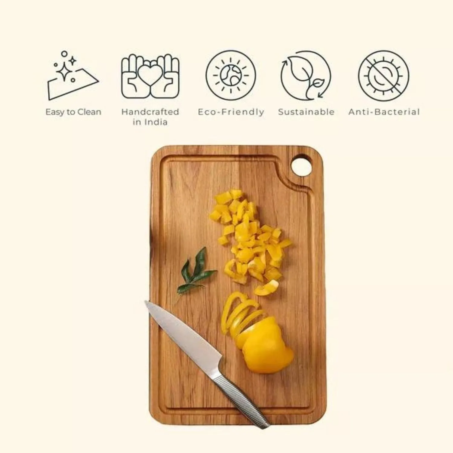 Chopping Board | Premium Teak Wood |  16" | With Juice Groove| Hangable & Durable