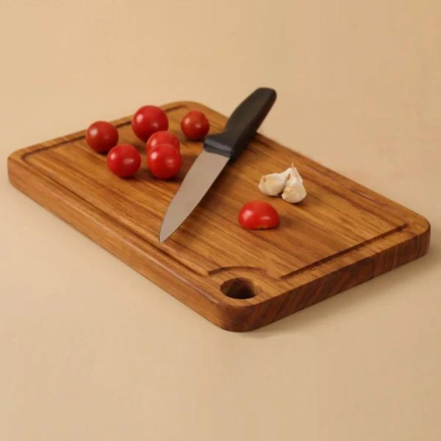 Chopping Board | Premium Teak Wood | Juice Groove | Hangable | Durable | 12"