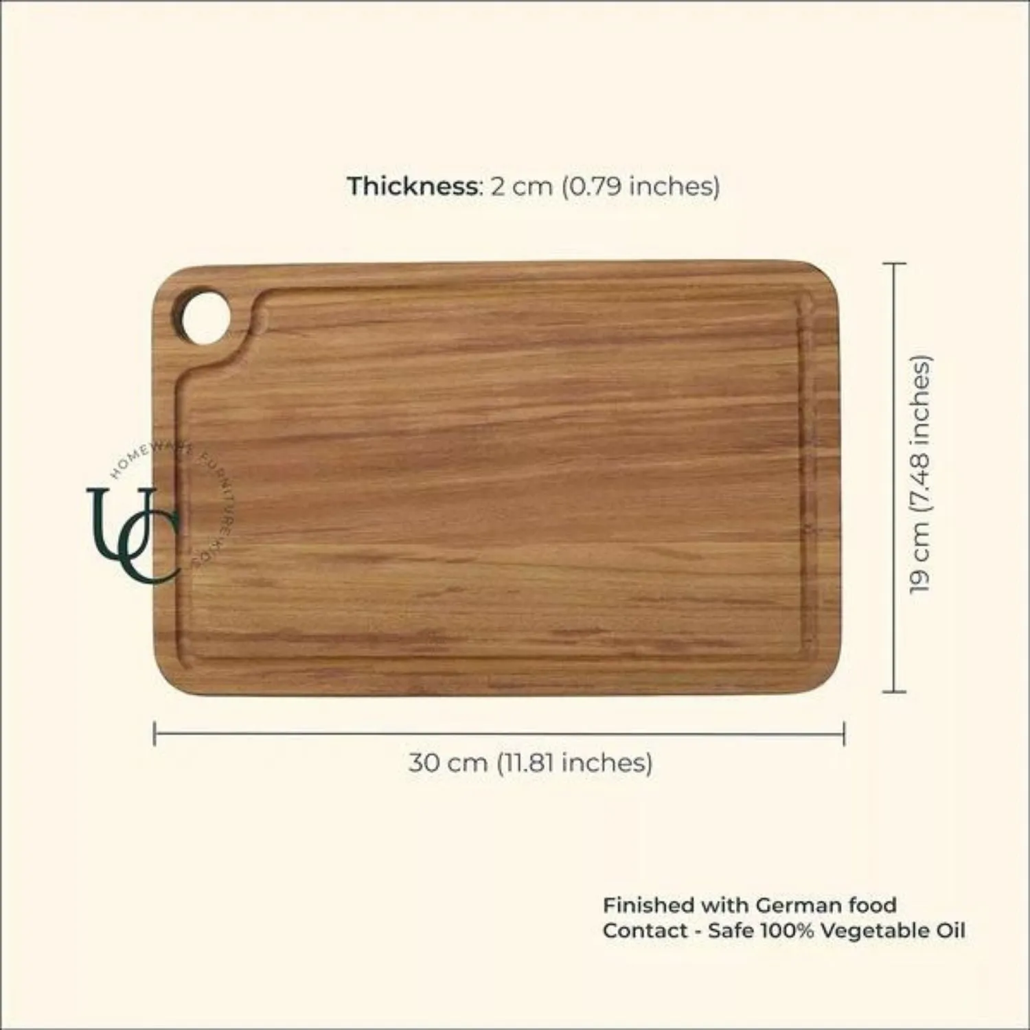 Chopping Board | Premium Teak Wood | Juice Groove | Hangable | Durable | 12"