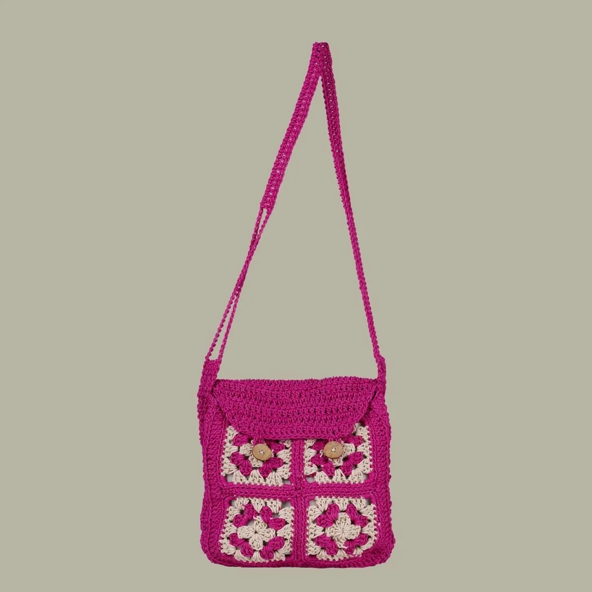 Cross Satchel Sling Bag | Hand-Crochet | Cotton | Magenta Pink