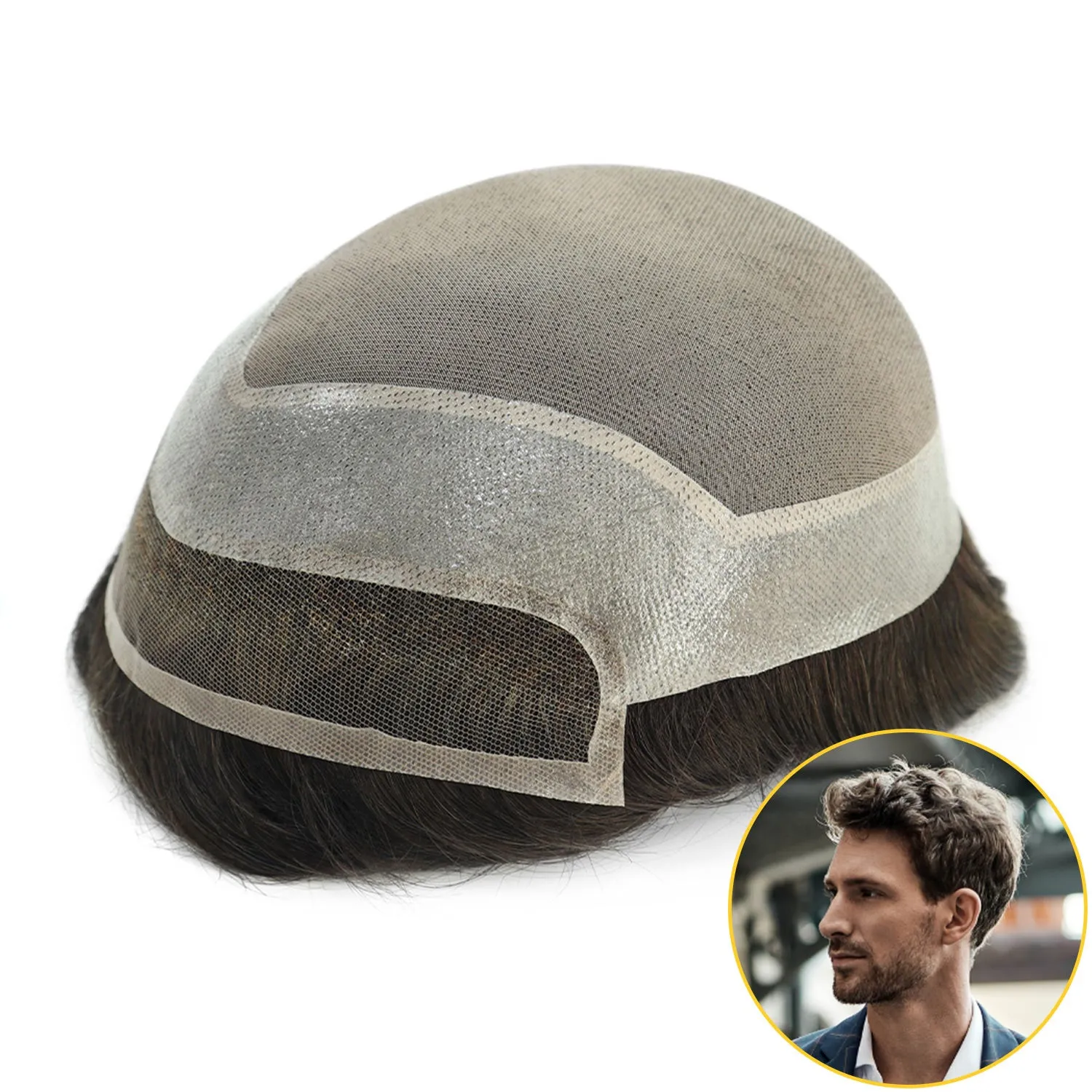 Durable Fine Mono Lace With Soft French Lace Front Hair Replacement For Men