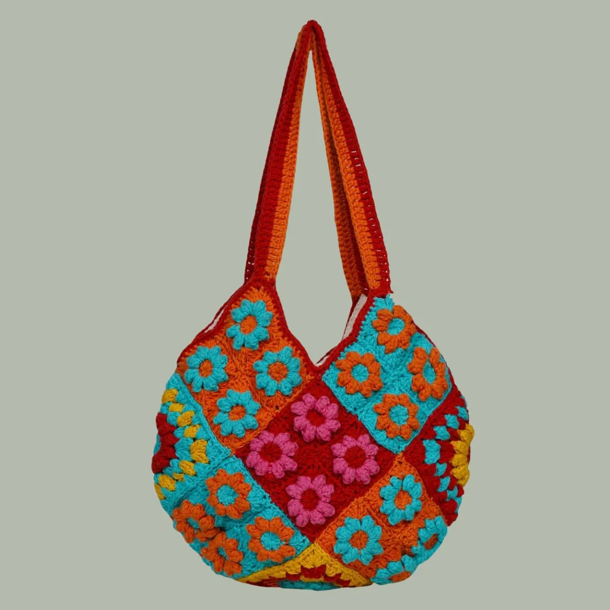 Floral Tote Bag for Women | Hand-Crochet | Cotton Yarn | Crimson Red
