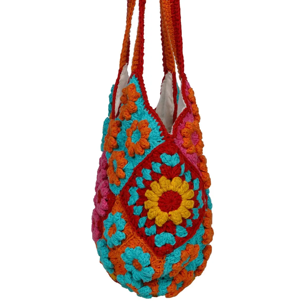Floral Tote Bag for Women | Hand-Crochet | Cotton Yarn | Crimson Red