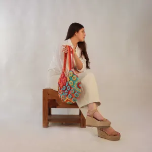 Floral Tote Bag for Women | Hand-Crochet | Cotton Yarn | Crimson Red