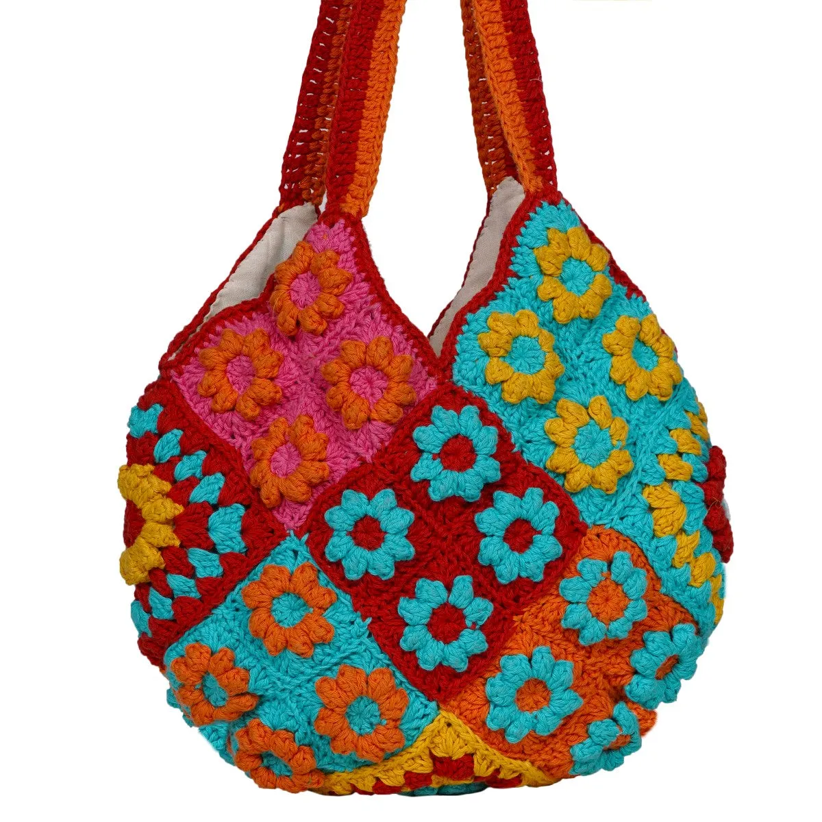 Floral Tote Bag for Women | Hand-Crochet | Cotton Yarn | Crimson Red