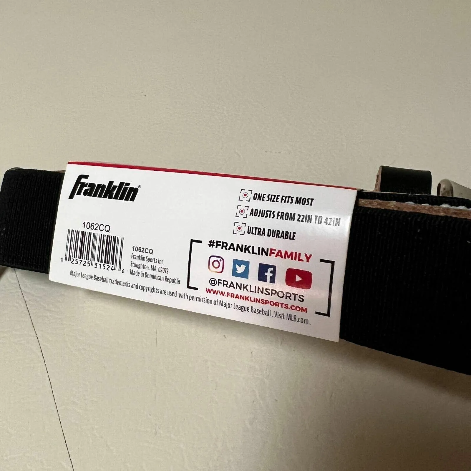 Franklin Sports Baseball Softball Belt Black Adjustable Ultra Durable 22in-42in