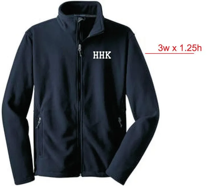 Full Zip UNISEX CUT Fleece Jacket <br>NAVY with WHITE EMBROIDERED LOGO LEFT CHEST