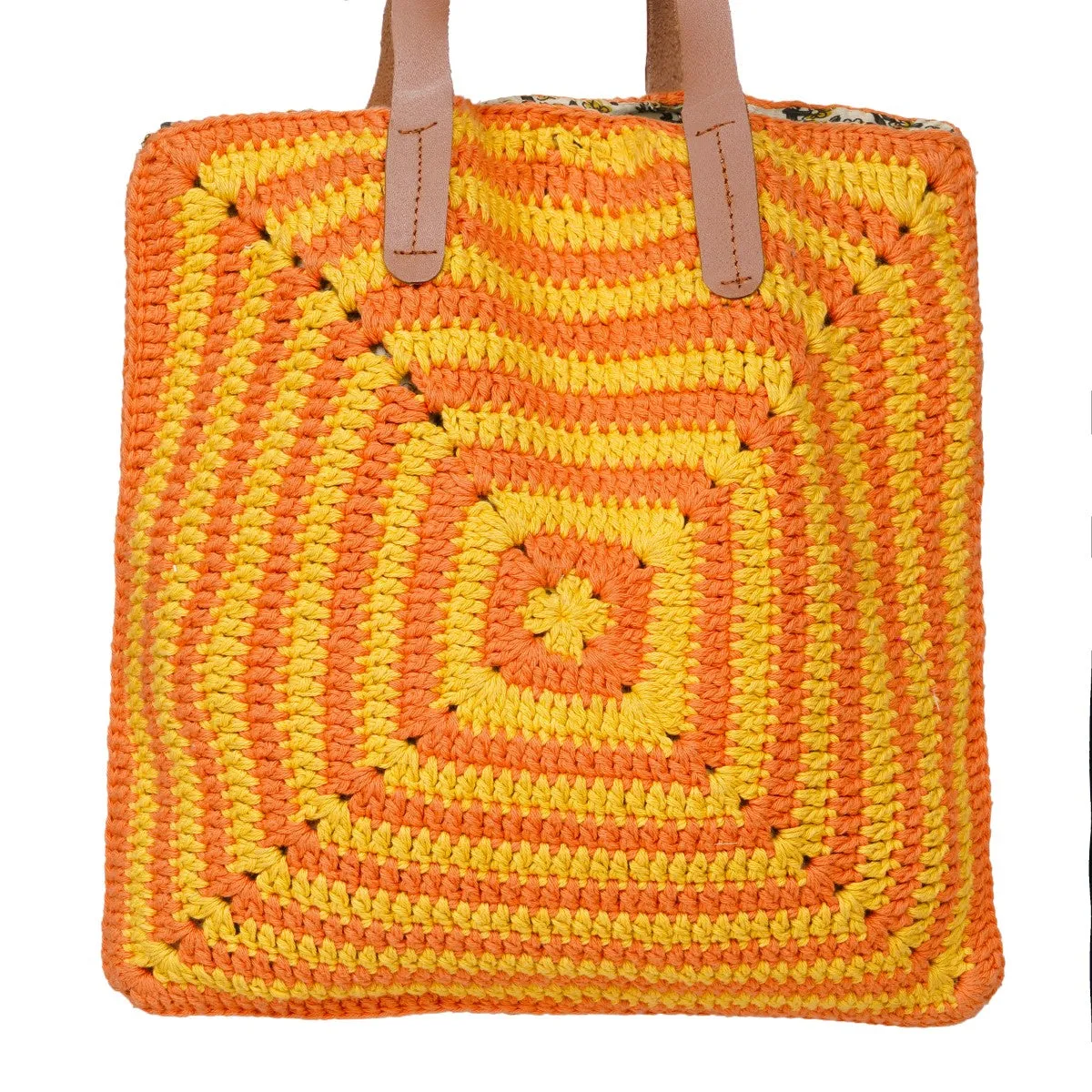 Geometric Tote Bag | Hand-Crochet | Cotton Yarn | Dusty Orange