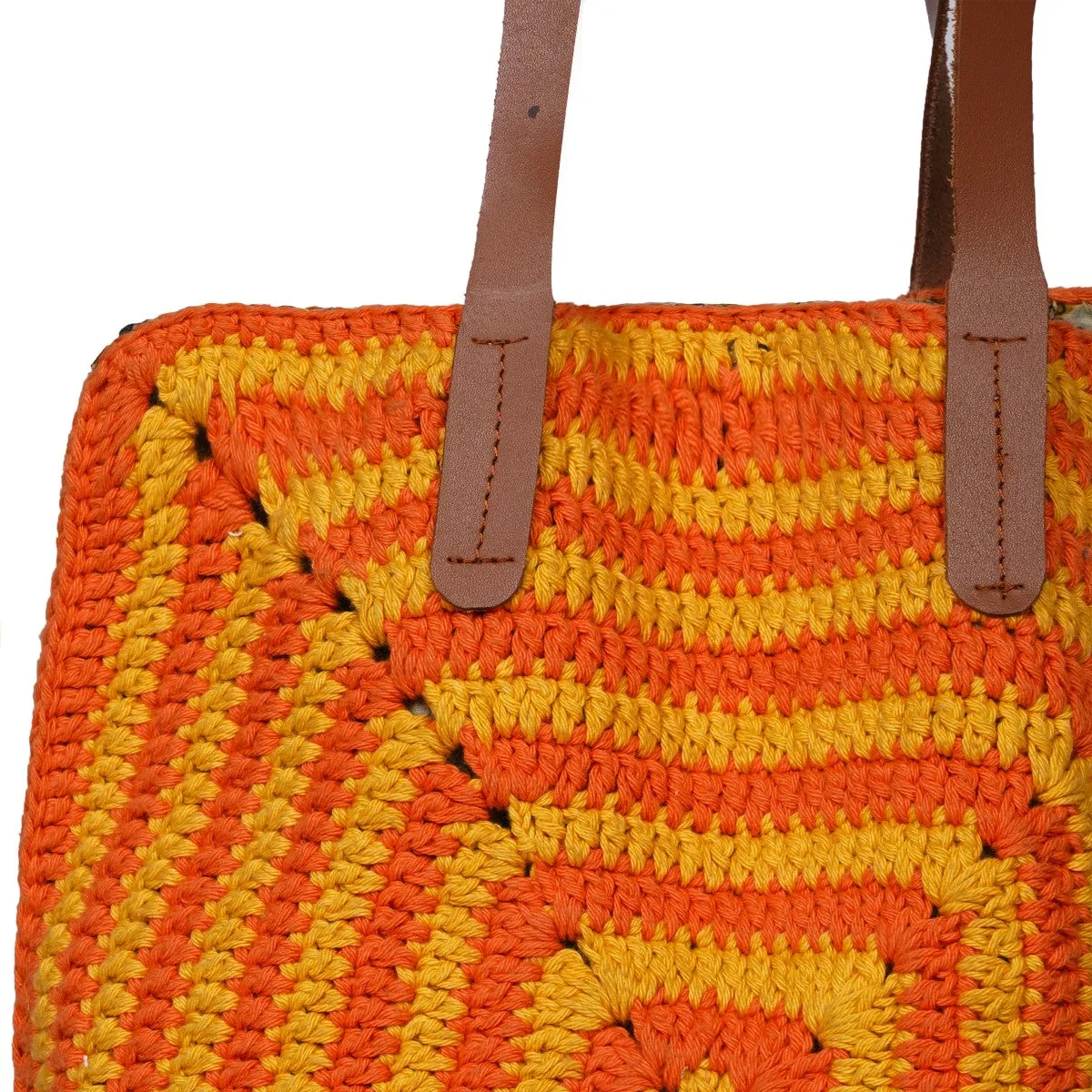 Geometric Tote Bag | Hand-Crochet | Cotton Yarn | Dusty Orange