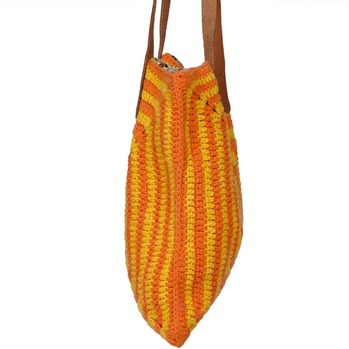 Geometric Tote Bag | Hand-Crochet | Cotton Yarn | Dusty Orange