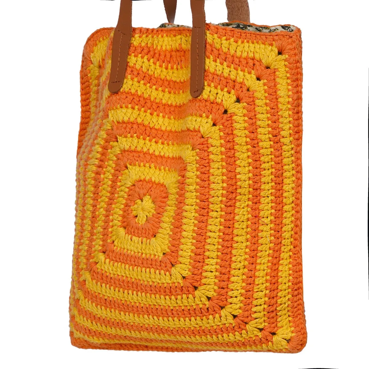 Geometric Tote Bag | Hand-Crochet | Cotton Yarn | Dusty Orange