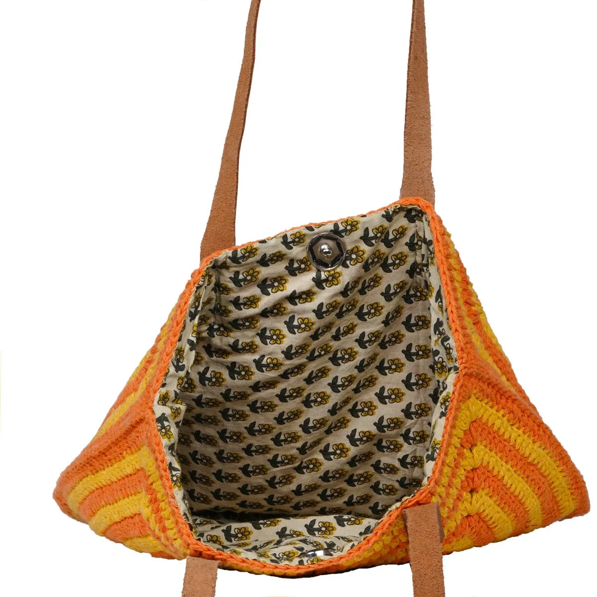 Geometric Tote Bag | Hand-Crochet | Cotton Yarn | Dusty Orange