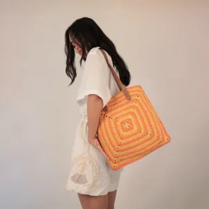 Geometric Tote Bag | Hand-Crochet | Cotton Yarn | Dusty Orange