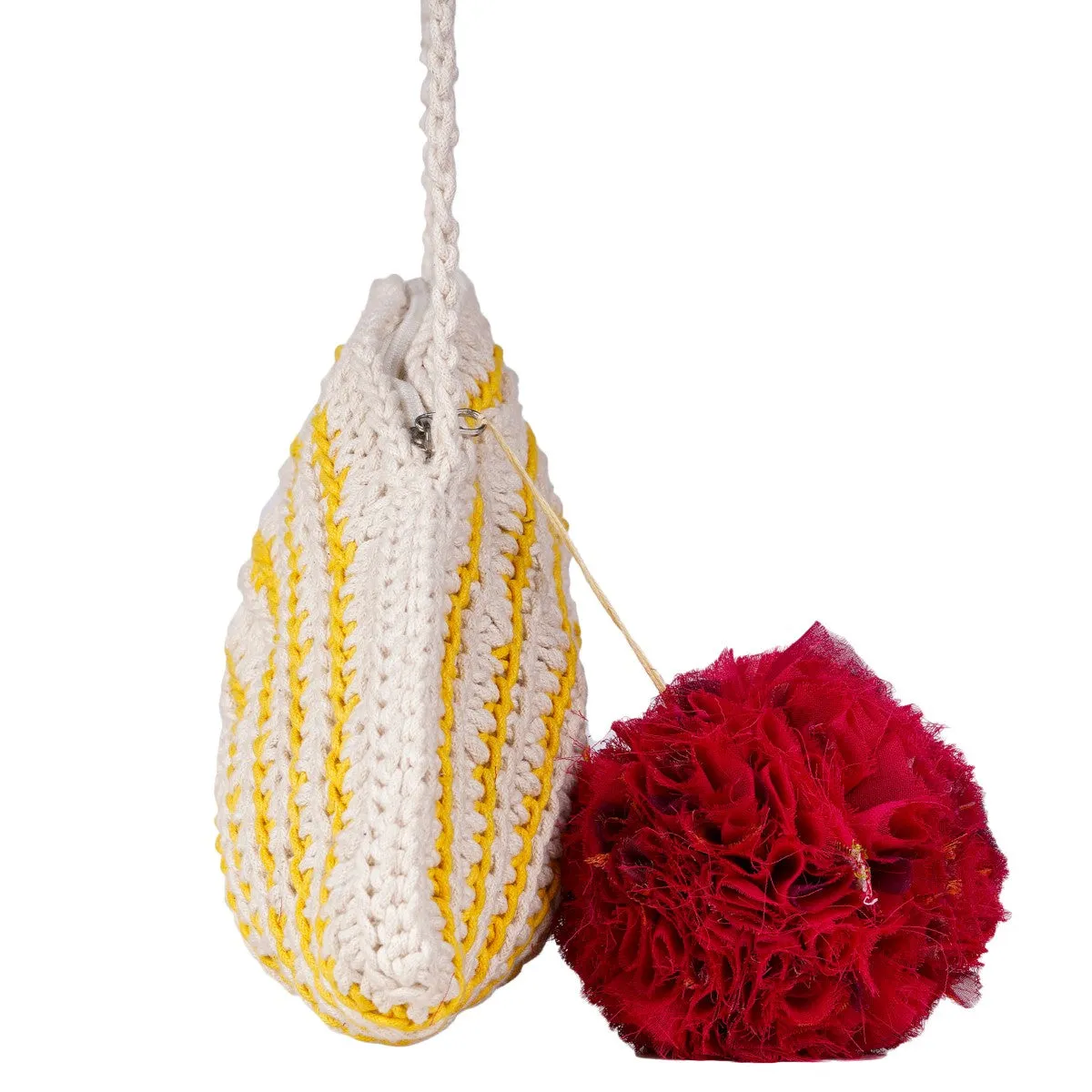 Half Circle Mini Sling Bag | Hand-Crochet | Cotton Yarn | Off White & Mustard