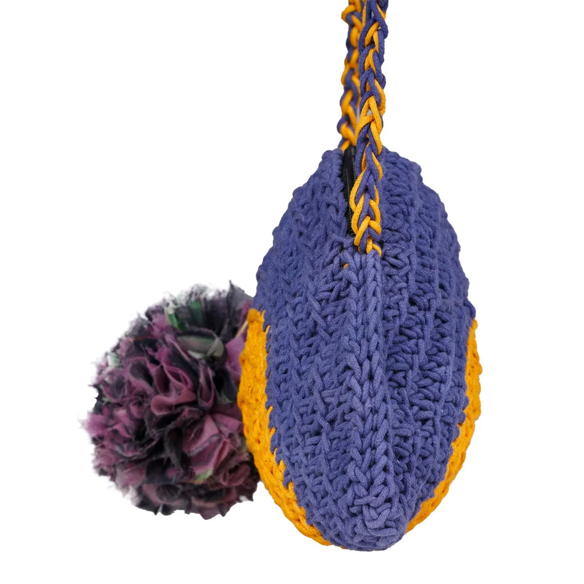 Half Circle Sling Bag | Hand-Crochet | Navy Blue & Mustard Yellow