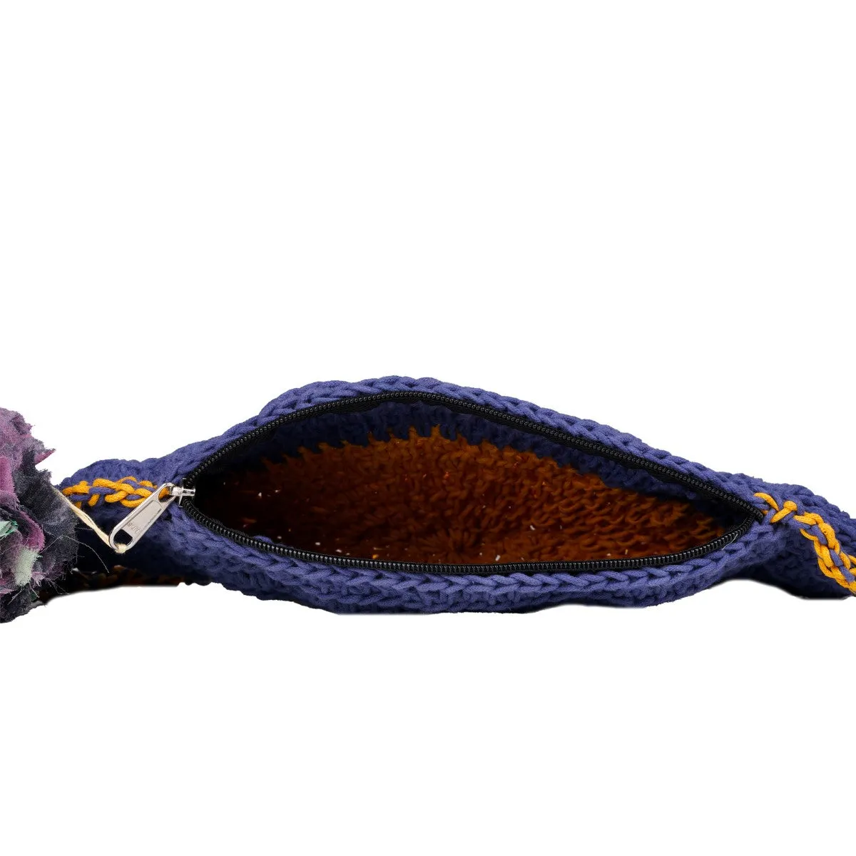 Half Circle Sling Bag | Hand-Crochet | Navy Blue & Mustard Yellow