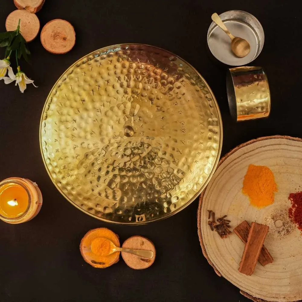 Hammered Pattern Brass Spice Box | Tin Coated Cups | Authentic And Durable
