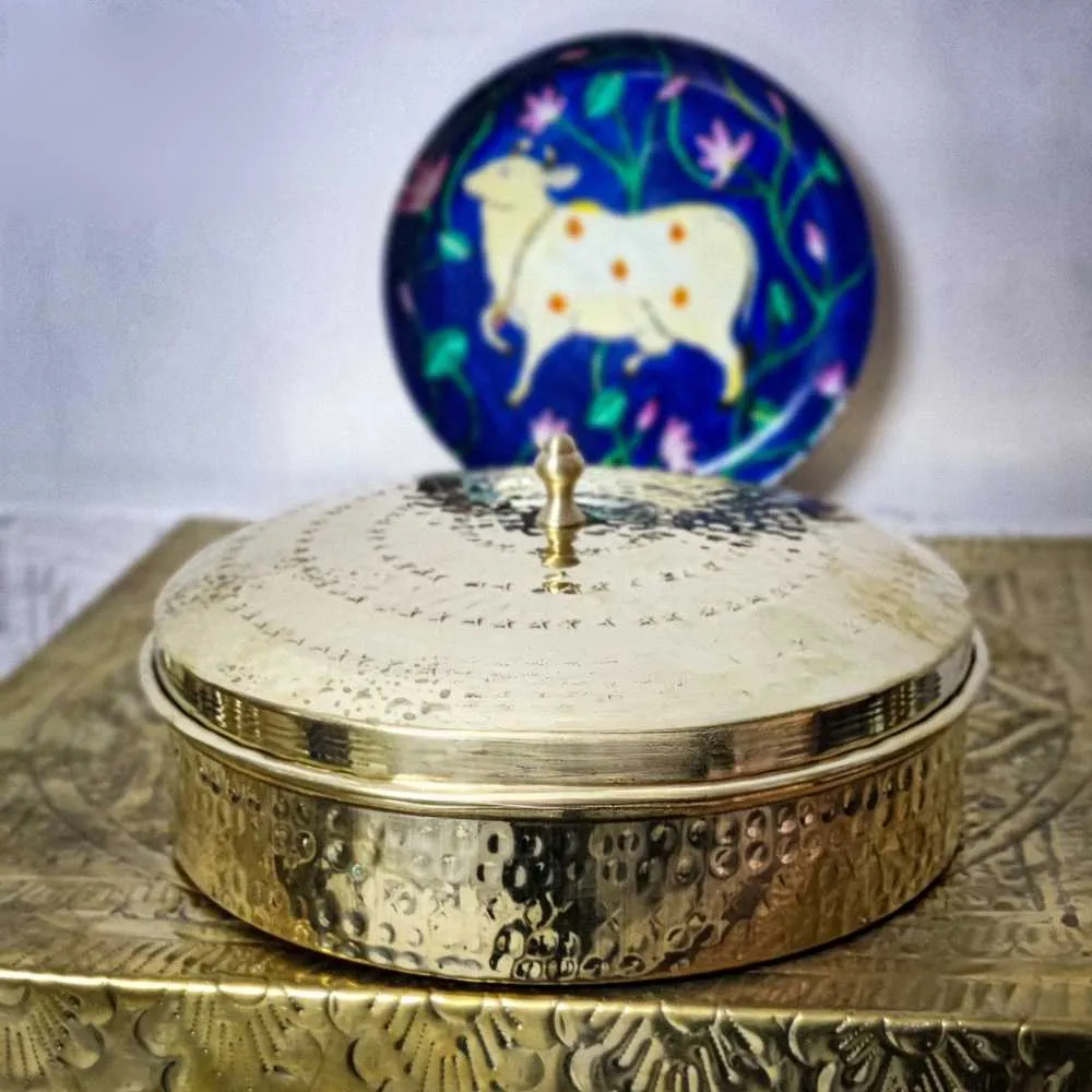 Hammered Pattern Brass Spice Box | Tin Coated Cups | Authentic And Durable