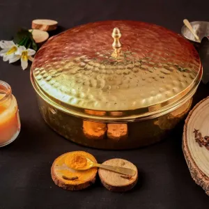Hammered Pattern Brass Spice Box | Tin Coated Cups | Authentic And Durable