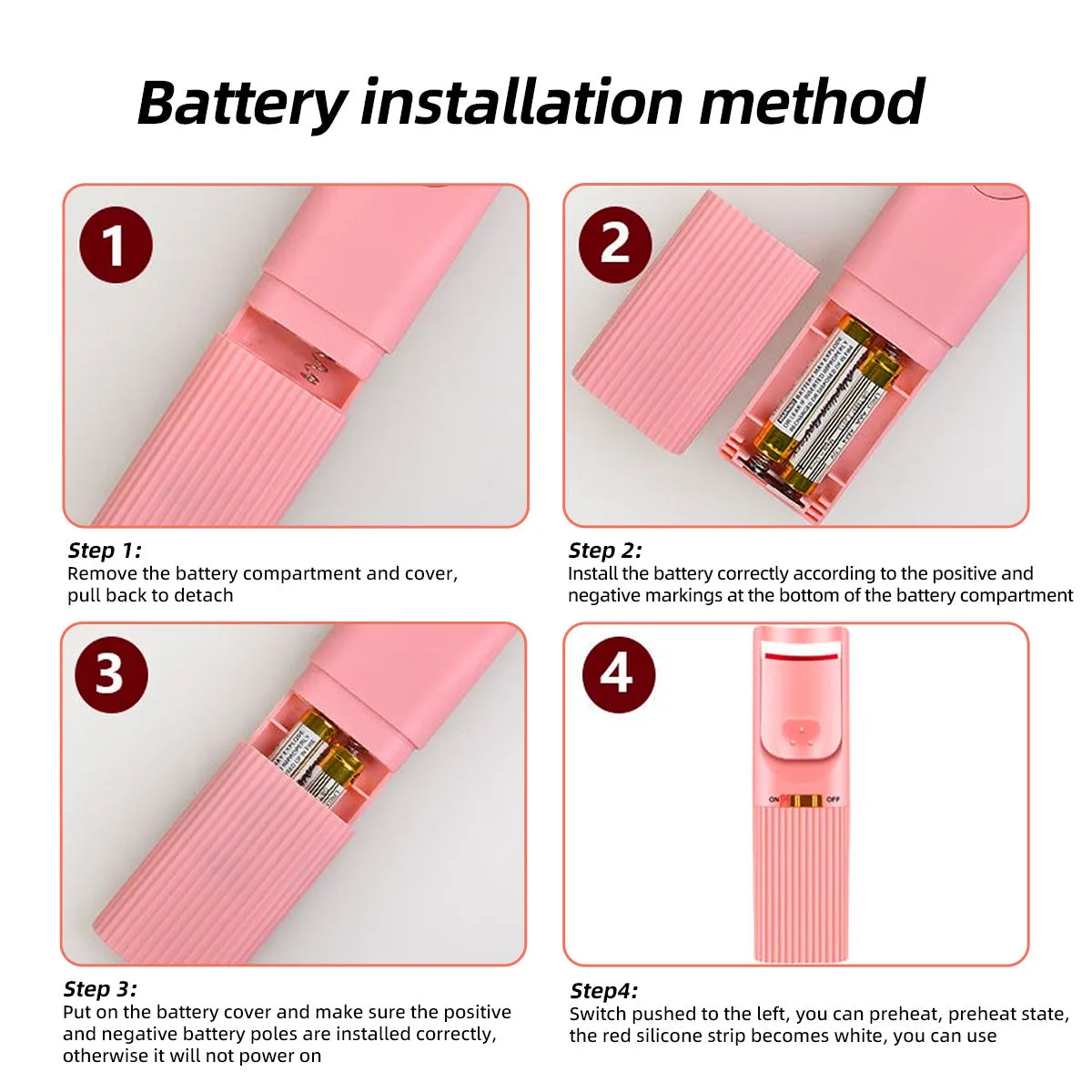 heated eyelash curler, long-lasting styling, natural-looking curl ,battery models - pink