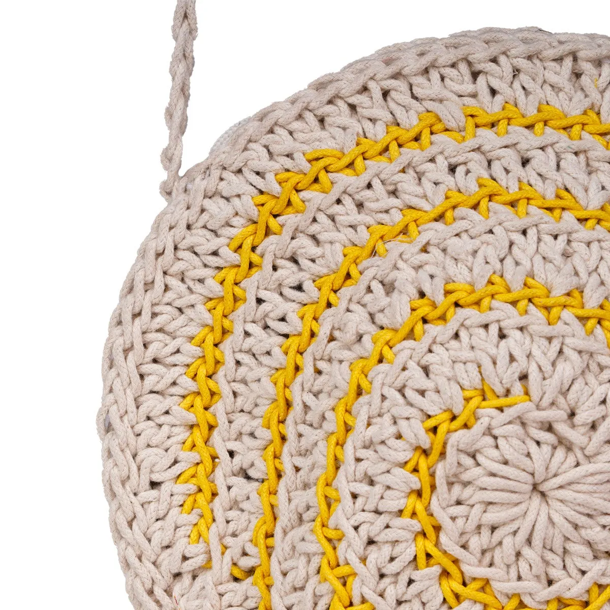Miniature Round Mini Sling Bag | Hand-Crochet | Off White & Mustard