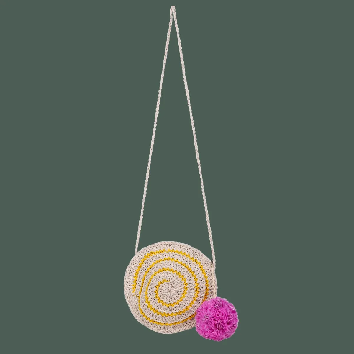 Miniature Round Mini Sling Bag | Hand-Crochet | Off White & Mustard