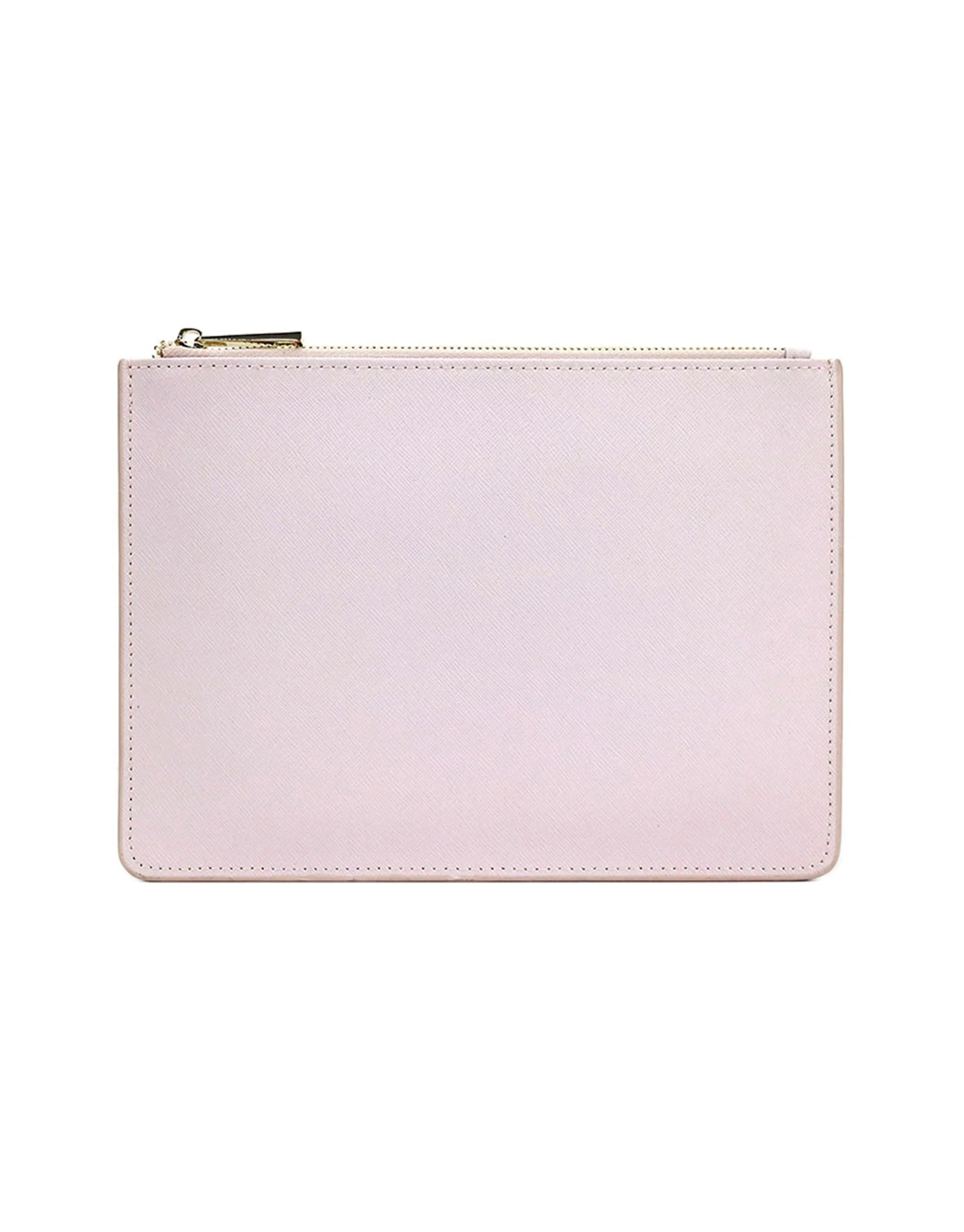 Saffiano Leather Zipper Pouch - Durable and Elegant - Light Pink
