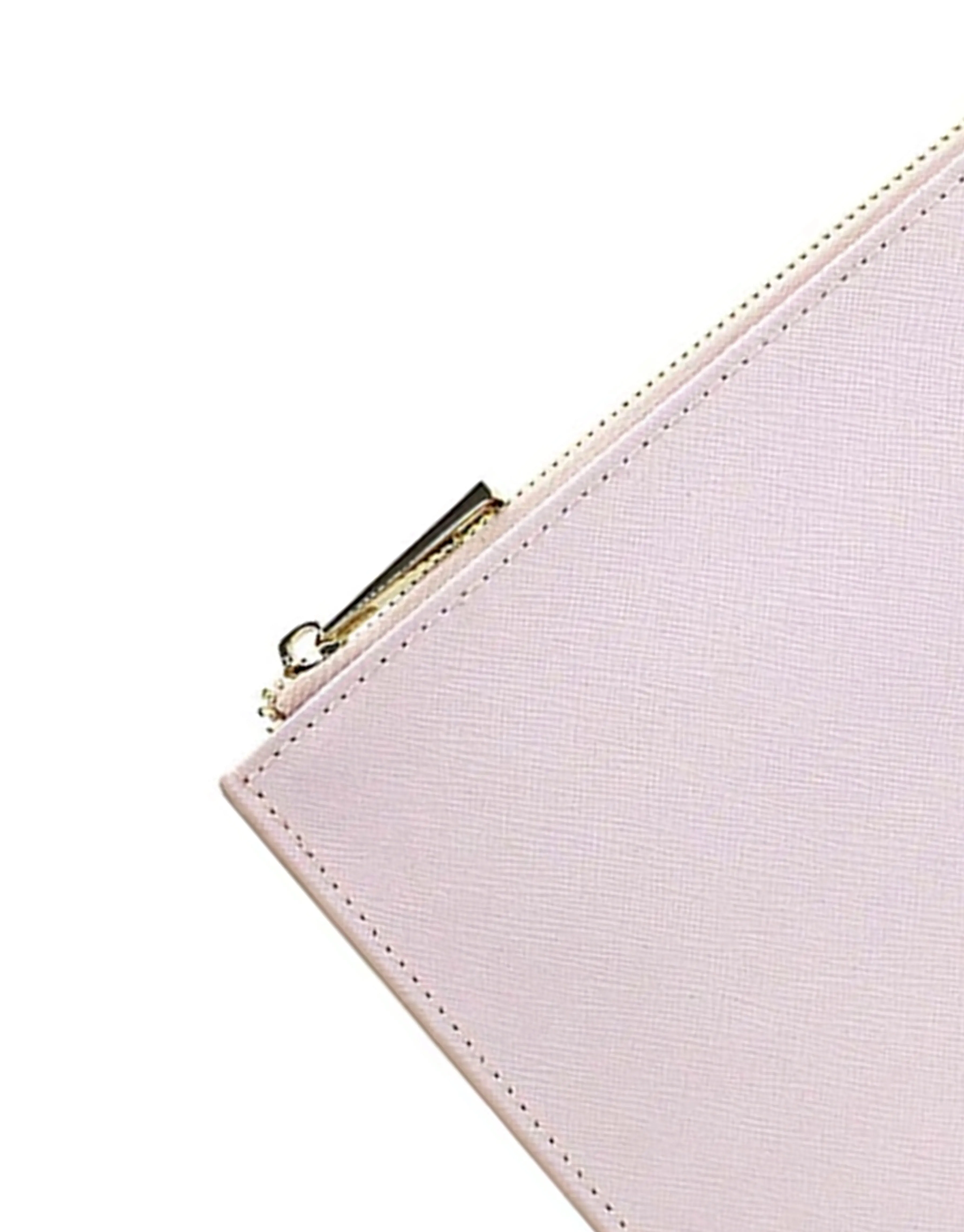 Saffiano Leather Zipper Pouch - Durable and Elegant - Light Pink