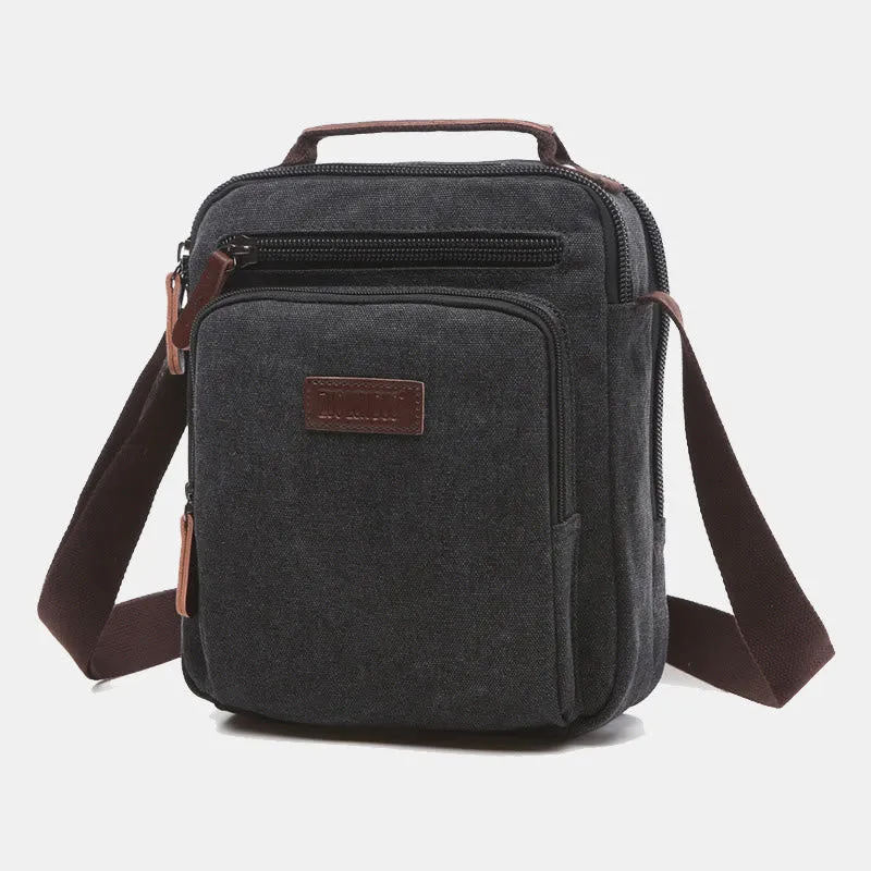 Small Durable Canvas Messenger Bag for Men Multi-Pocket Waterproof Purse