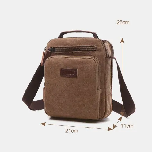 Small Durable Canvas Messenger Bag for Men Multi-Pocket Waterproof Purse