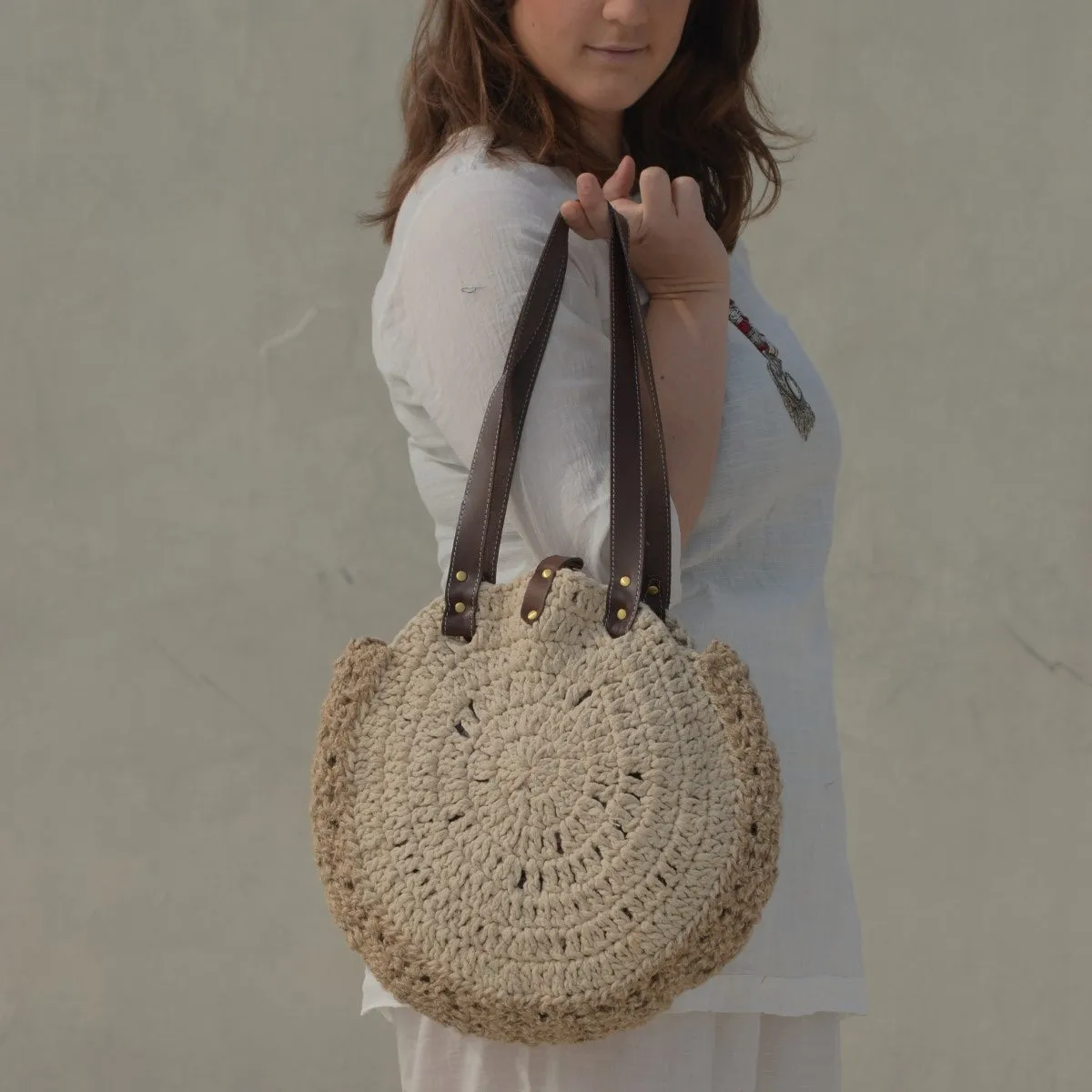 United Urbane Hands Bag | Hand-Crochet | Cotton & Jute | Off White
