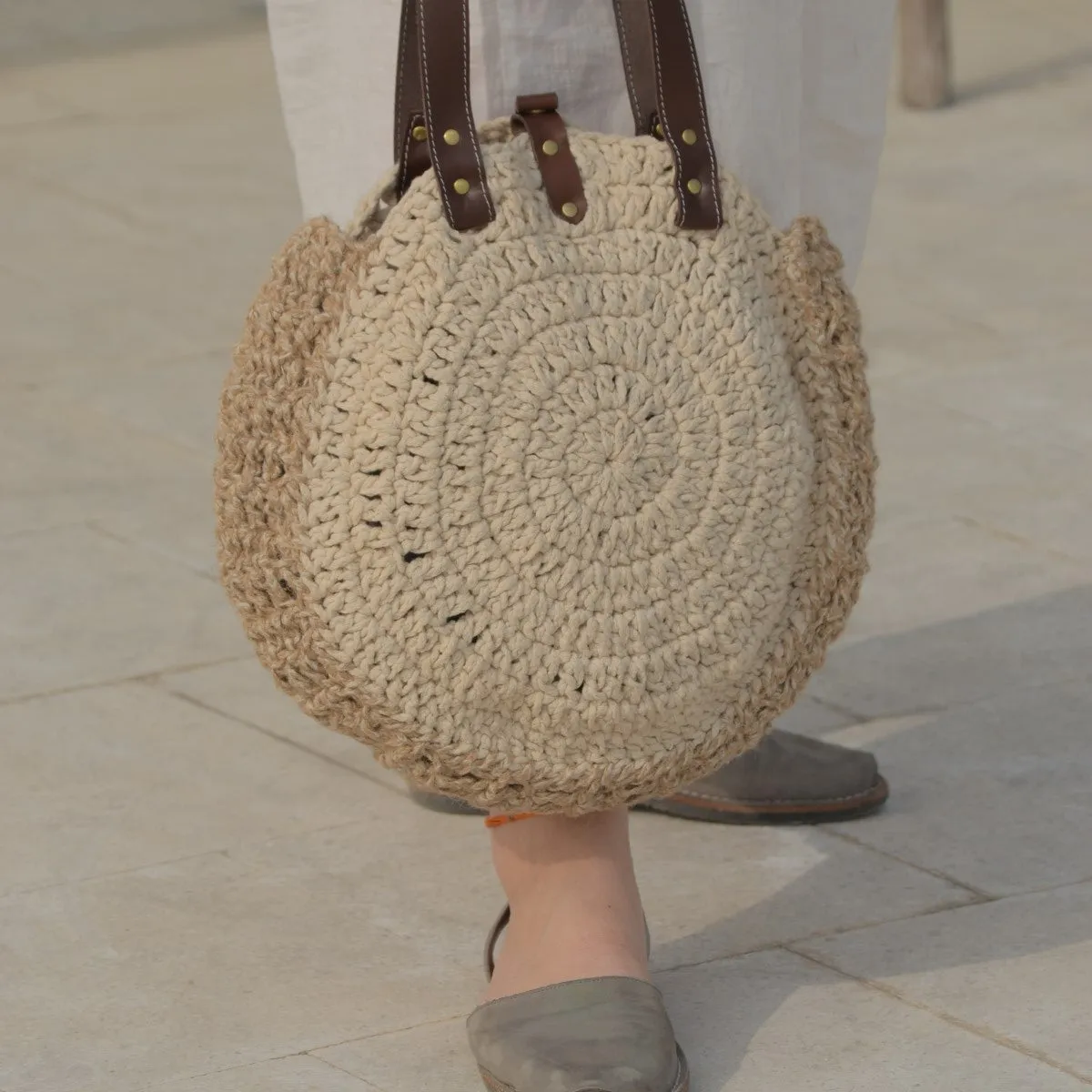 United Urbane Hands Bag | Hand-Crochet | Cotton & Jute | Off White