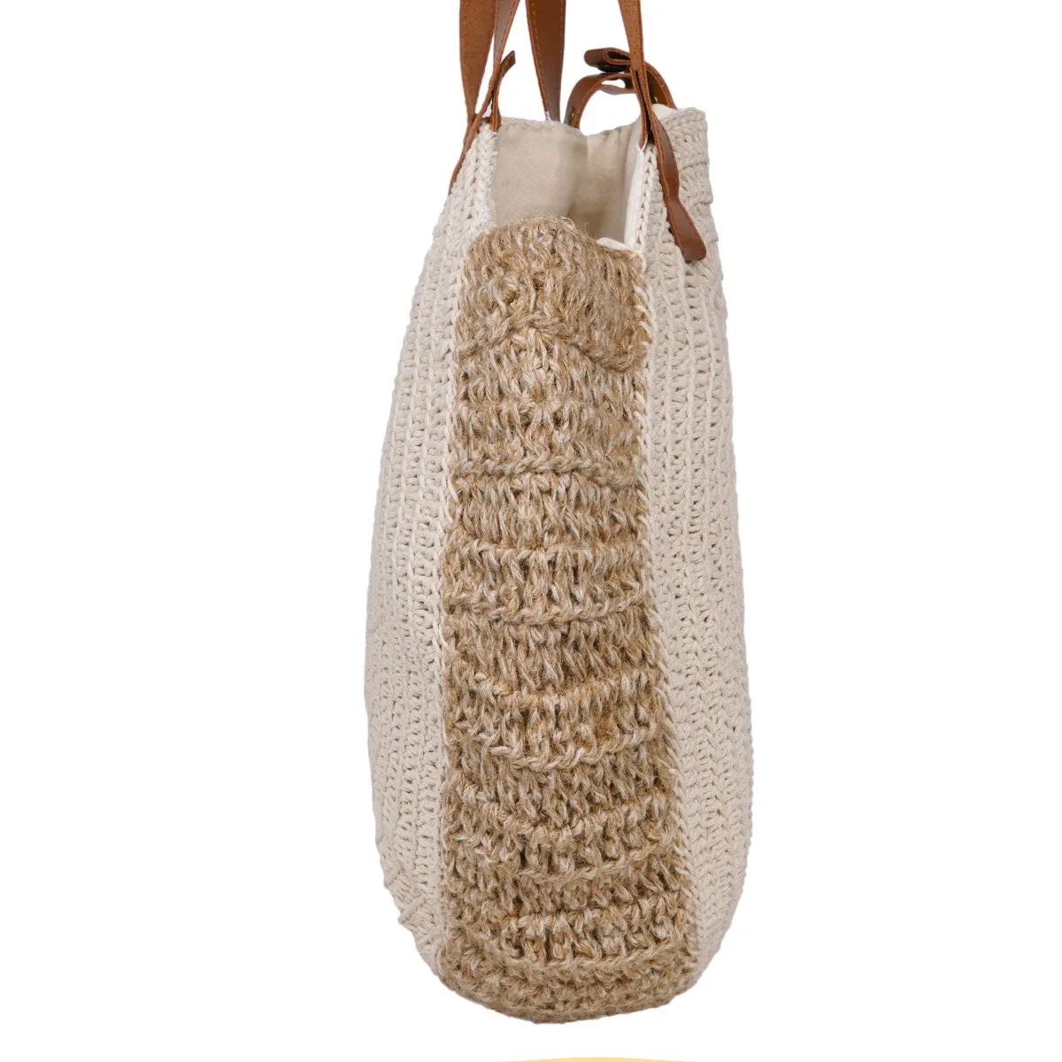 United Urbane Hands Bag | Hand-Crochet | Cotton & Jute | Off White