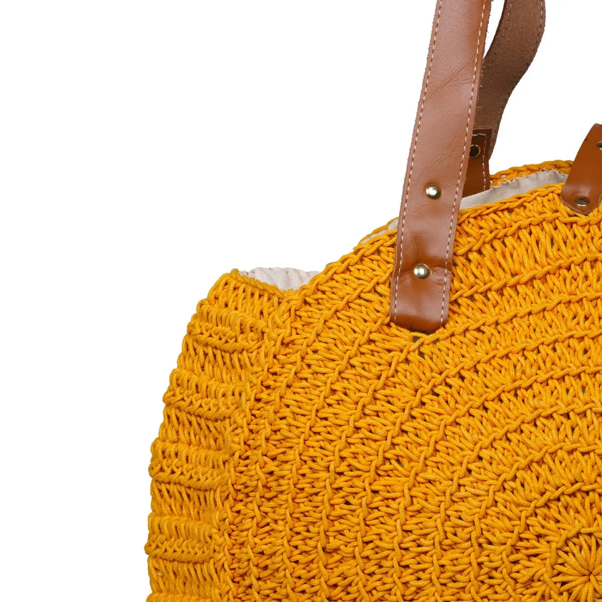 United Urbane Round Hand Bag | Hand-Crochet | Mustard Yellow