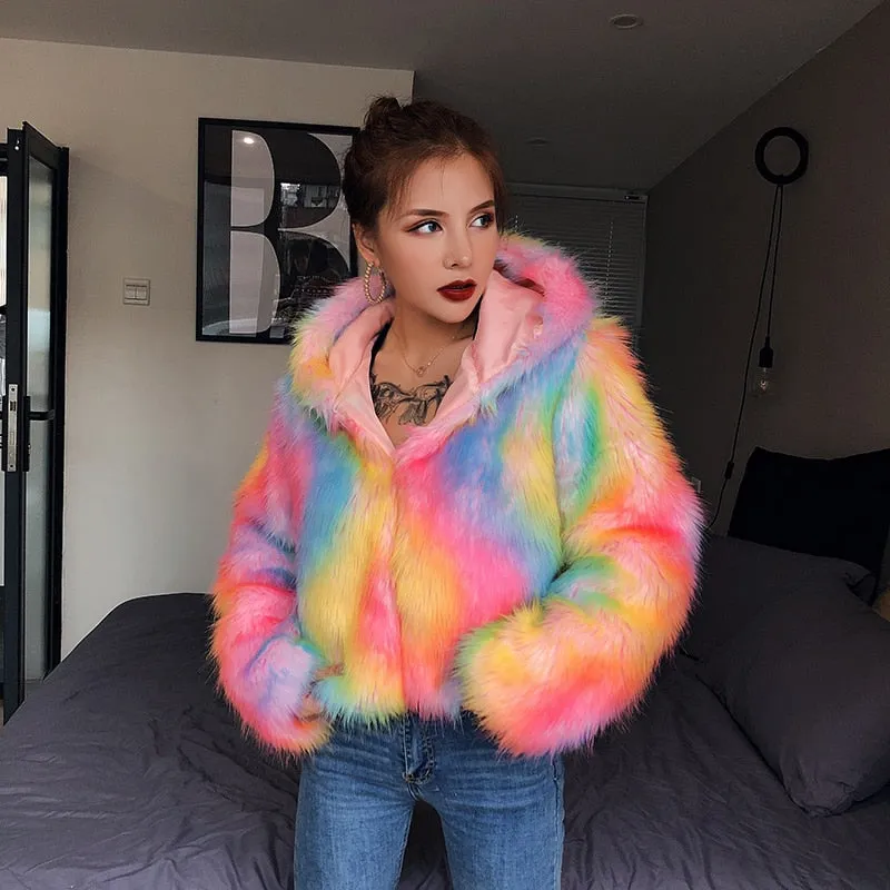 Women's Autumn/Winter Warm Hooded Zipper Faux Fur Coat