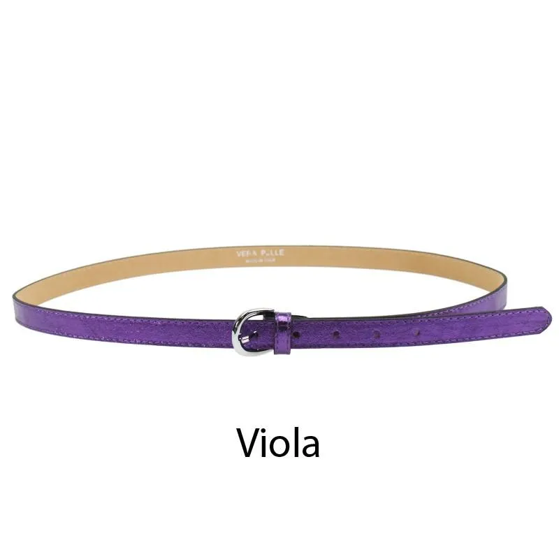 Women's Skinny Belt with Buckle   Laminated Leather 100% Handmade in Italy.